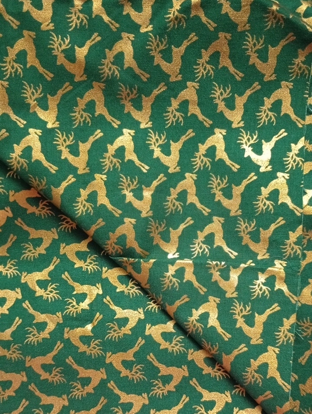 Holiday Green and Gold Reindeer Pattern Patrick Lose 100% Cotton Fabric 1 Yard